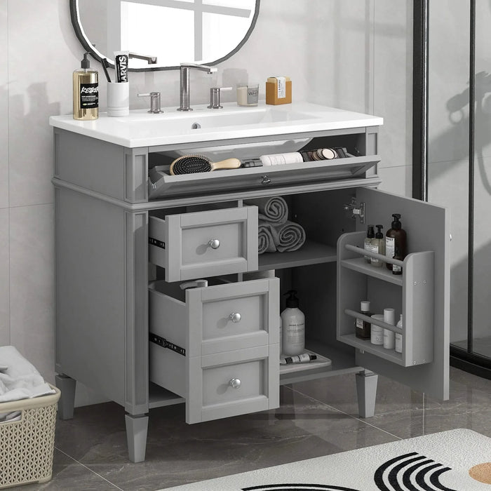 30'' Bathroom Vanity with Top Sink, Modern Bathroom Storage Cabinet with 2 Drawers and a Tip-out Drawer, Single Sink Bathroom Vanity Default -DTYStore