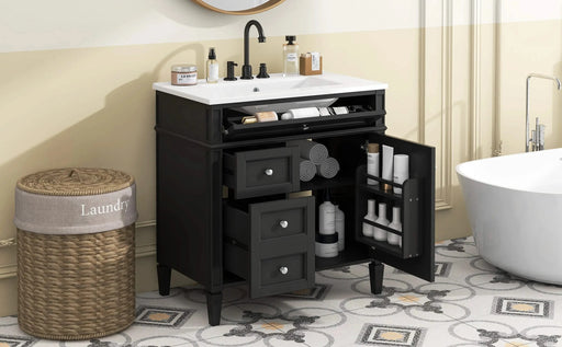 30'' Bathroom Vanity with Top Sink, Modern Bathroom Storage Cabinet with 2 Drawers and a Tip-out Drawer, Single Sink Bathroom Vanity Default -DTYStore