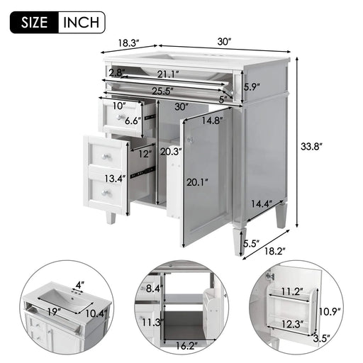 30'' Bathroom Vanity with Top Sink, Modern Bathroom Storage Cabinet with 2 Drawers and a Tip-out Drawer, Single Sink Bathroom Vanity Default -DTYStore