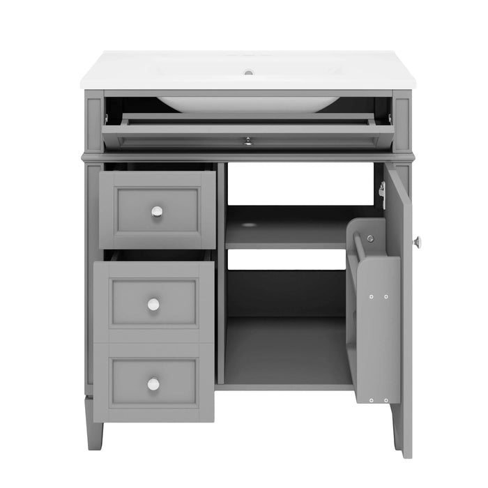 30'' Bathroom Vanity with Top Sink, Modern Bathroom Storage Cabinet with 2 Drawers and a Tip-out Drawer, Single Sink Bathroom Vanity Default -DTYStore