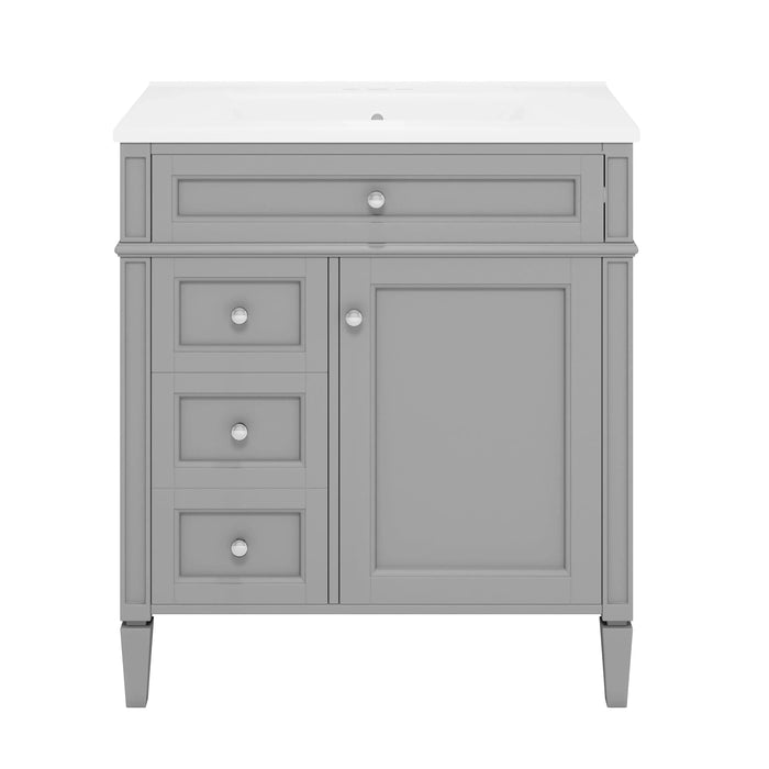 30'' Bathroom Vanity with Top Sink, Modern Bathroom Storage Cabinet with 2 Drawers and a Tip-out Drawer, Single Sink Bathroom Vanity Default -DTYStore