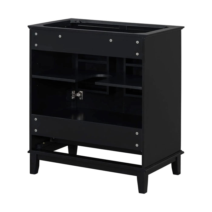 30' Bathroom Vanity without Sink, Base Only, Multi-functional Bathroom Cabinet with Doors and Drawer, Solid Frame and MDF Board, Black Default -DTYStore