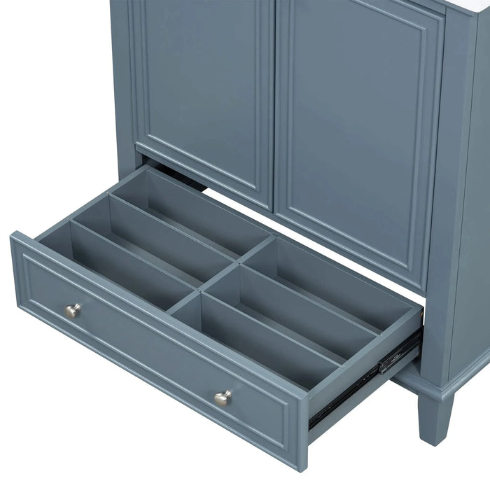 30' Bathroom Vanity without Sink, Base Only, Multi-functional Bathroom Cabinet with Doors and Drawer, Solid Frame and MDF Board, Blue Default -DTYStore