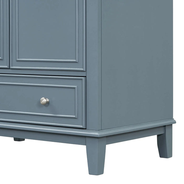 30' Bathroom Vanity without Sink, Base Only, Multi-functional Bathroom Cabinet with Doors and Drawer, Solid Frame and MDF Board, Blue Default -DTYStore