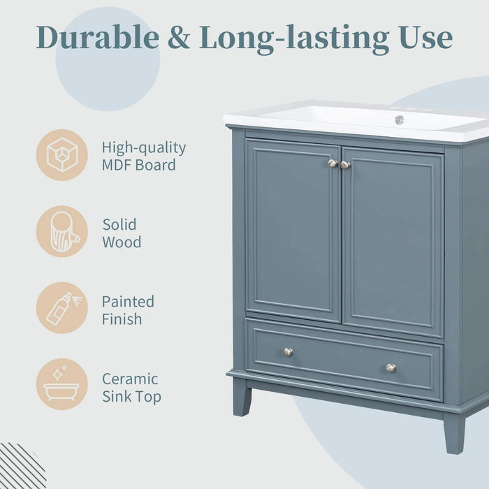 30' Bathroom Vanity without Sink, Base Only, Multi-functional Bathroom Cabinet with Doors and Drawer, Solid Frame and MDF Board, Blue Default -DTYStore