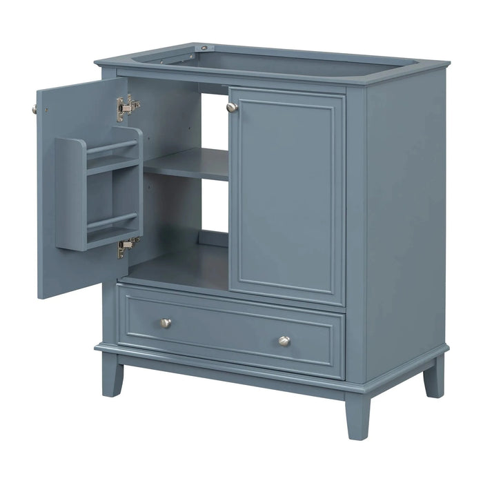 30' Bathroom Vanity without Sink, Base Only, Multi-functional Bathroom Cabinet with Doors and Drawer, Solid Frame and MDF Board, Blue Default -DTYStore