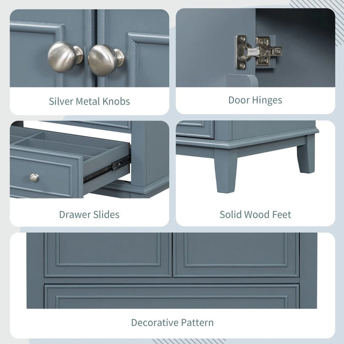 30' Bathroom Vanity without Sink, Base Only, Multi-functional Bathroom Cabinet with Doors and Drawer, Solid Frame and MDF Board, Blue Default -DTYStore