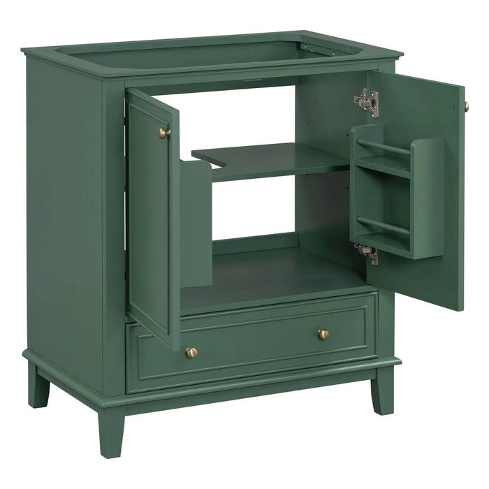 30' Bathroom Vanity without Sink, Base Only, Multi-functional Bathroom Cabinet with Doors and Drawer, Solid Frame and MDF Board, Dark Green Default -DTYStore