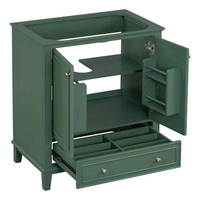 30' Bathroom Vanity without Sink, Base Only, Multi-functional Bathroom Cabinet with Doors and Drawer, Solid Frame and MDF Board, Dark Green Default -DTYStore