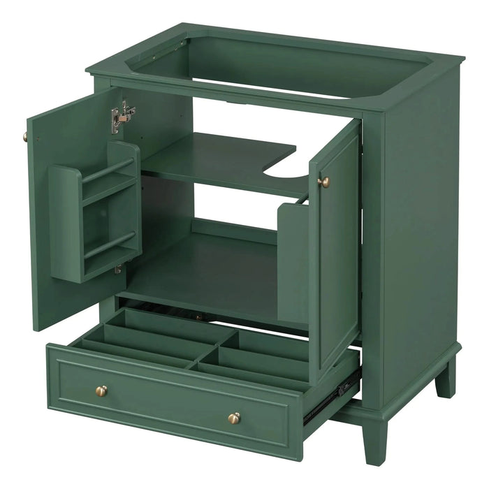 30' Bathroom Vanity without Sink, Base Only, Multi-functional Bathroom Cabinet with Doors and Drawer, Solid Frame and MDF Board, Dark Green Default -DTYStore