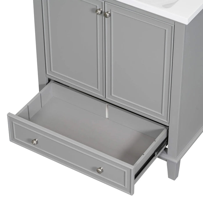 30' Bathroom Vanity without Sink, Base Only, Multi-functional Bathroom Cabinet with Doors and Drawer, Solid Frame and MDF Board, Grey Default -DTYStore