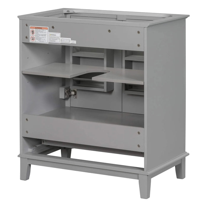 30' Bathroom Vanity without Sink, Base Only, Multi-functional Bathroom Cabinet with Doors and Drawer, Solid Frame and MDF Board, Grey Default -DTYStore