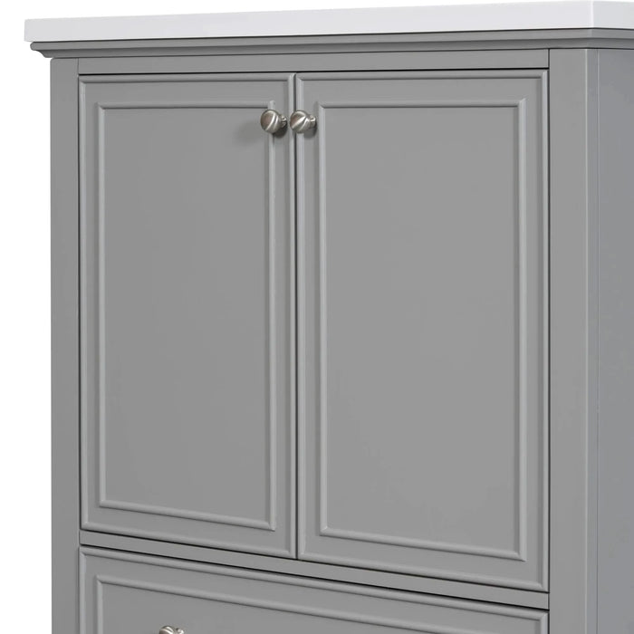 30' Bathroom Vanity without Sink, Base Only, Multi-functional Bathroom Cabinet with Doors and Drawer, Solid Frame and MDF Board, Grey Default -DTYStore