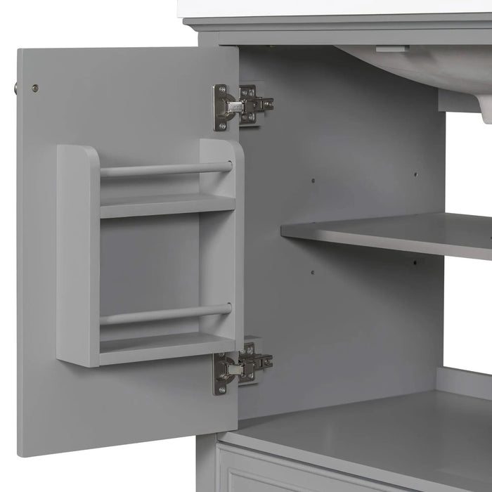 30' Bathroom Vanity without Sink, Base Only, Multi-functional Bathroom Cabinet with Doors and Drawer, Solid Frame and MDF Board, Grey Default -DTYStore