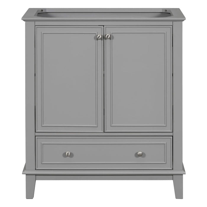 30' Bathroom Vanity without Sink, Base Only, Multi-functional Bathroom Cabinet with Doors and Drawer, Solid Frame and MDF Board, Grey Default -DTYStore