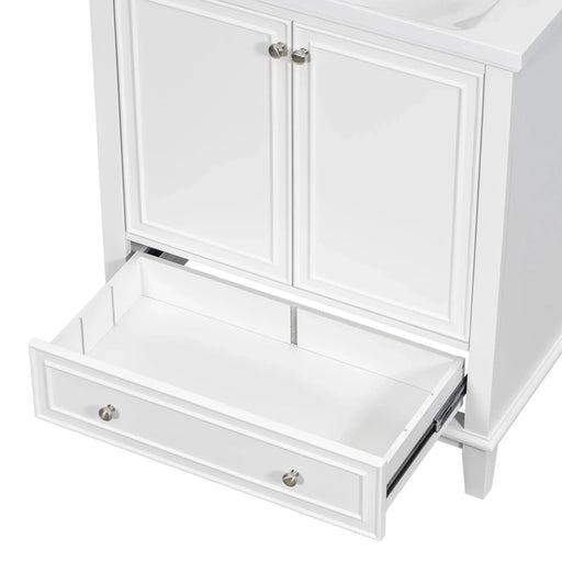 30' Bathroom Vanity without Sink, Base Only, Multi-functional Bathroom Cabinet with Doors and Drawer, Solid Frame and MDF Board, White Default -DTYStore