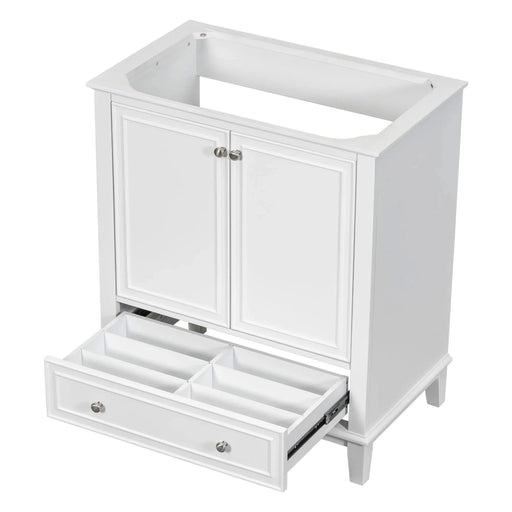 30' Bathroom Vanity without Sink, Base Only, Multi-functional Bathroom Cabinet with Doors and Drawer, Solid Frame and MDF Board, White Default -DTYStore
