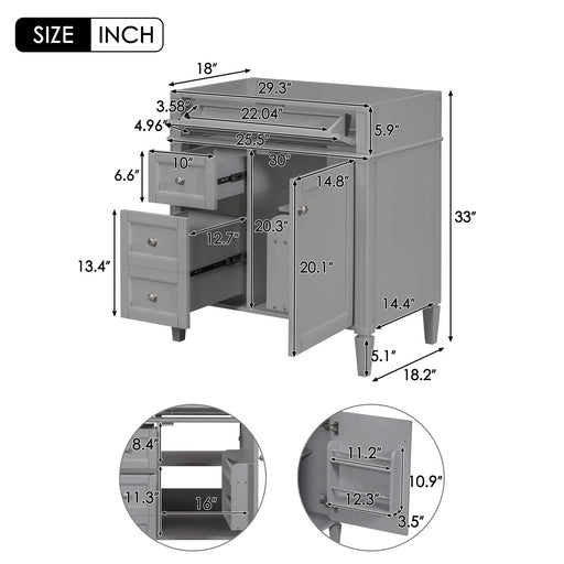 30'' Bathroom Vanity without Top Sink, Modern Bathroom Storage Cabinet with 2 Drawers and a Tip-out Drawer (NOT INCLUDE BASIN) Default -DTYStore