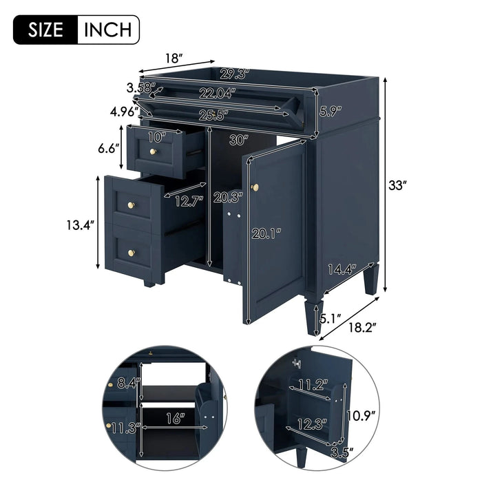 30'' Bathroom Vanity without Top Sink, Modern Bathroom Storage Cabinet with 2 Drawers and a Tip-out Drawer (NOT INCLUDE BASIN) Default -DTYStore