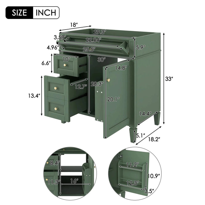 30'' Bathroom Vanity without Top Sink, Modern Bathroom Storage Cabinet with 2 Drawers and a Tip-out Drawer (NOT INCLUDE BASIN) Default -DTYStore