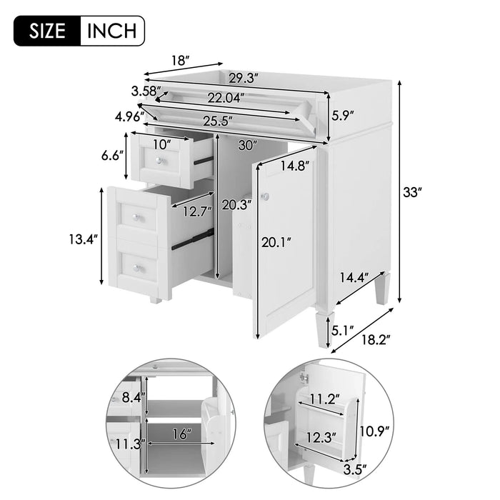 30'' Bathroom Vanity without Top Sink, Modern Bathroom Storage Cabinet with 2 Drawers and a Tip-out Drawer (NOT INCLUDE BASIN) Default -DTYStore