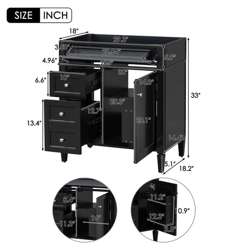 30'' Bathroom Vanity without Top Sink, Modern Bathroom Storage Cabinet with 2 Drawers and a Tip-out Drawer (NOT INCLUDE BASIN) Default -DTYStore