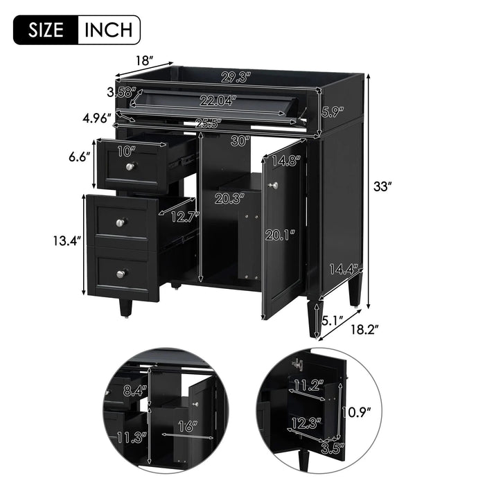 30'' Bathroom Vanity without Top Sink, Modern Bathroom Storage Cabinet with 2 Drawers and a Tip-out Drawer (NOT INCLUDE BASIN) Default -DTYStore