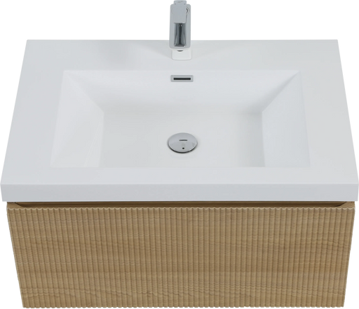 30'' Floating Bathroom Vanity with Sink Combo, Modern Wall-Mounted Striped Bathroom Storage Cabinet with Soft-Close Drawer and Glossy White Solid Surface Basin, Natural Oak 24V16-30NOW Default -DTYStore