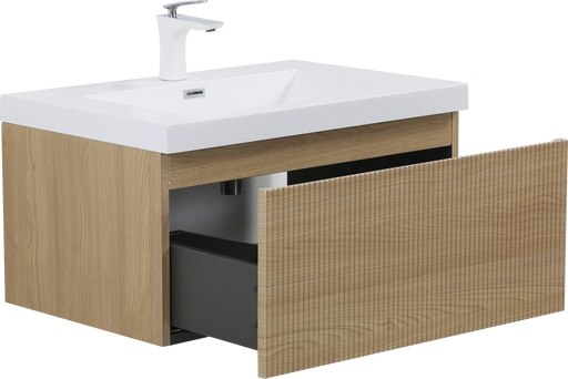 30'' Floating Bathroom Vanity with Sink Combo, Modern Wall-Mounted Striped Bathroom Storage Cabinet with Soft-Close Drawer and Glossy White Solid Surface Basin, Natural Oak 24V16-30NOW Default -DTYStore