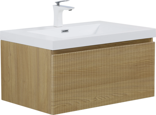 30'' Floating Bathroom Vanity with Sink Combo, Modern Wall-Mounted Striped Bathroom Storage Cabinet with Soft-Close Drawer and Glossy White Solid Surface Basin, Natural Oak 24V16-30NOW Default -DTYStore
