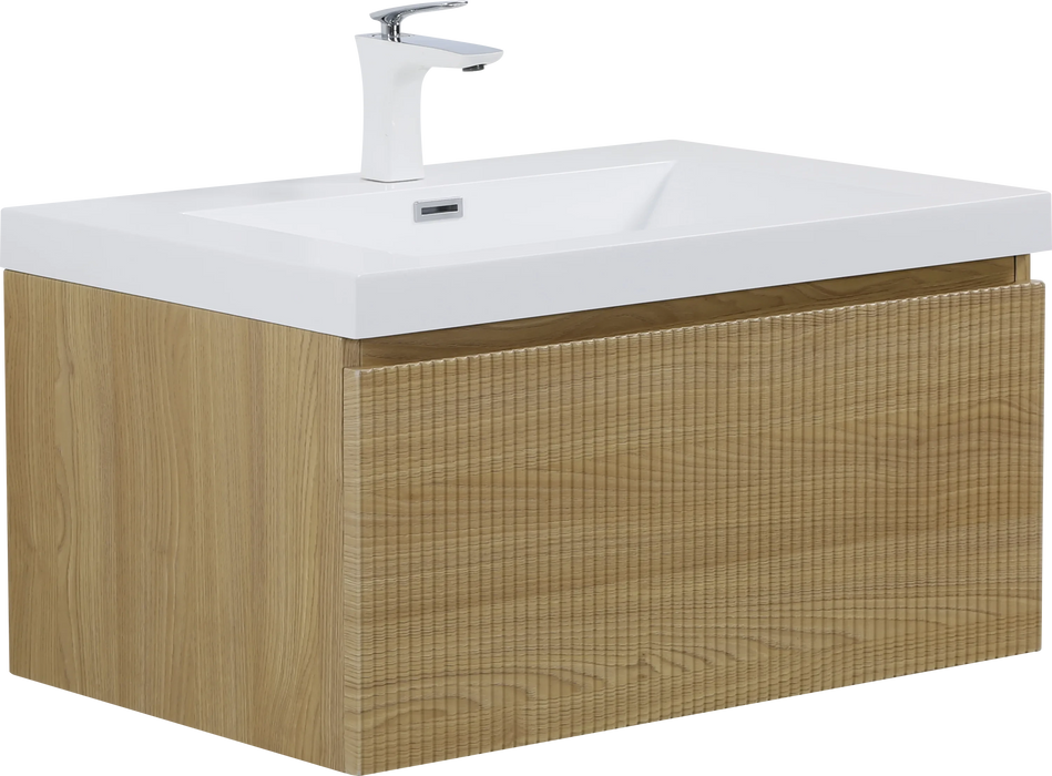30'' Floating Bathroom Vanity with Sink Combo, Modern Wall-Mounted Striped Bathroom Storage Cabinet with Soft-Close Drawer and Glossy White Solid Surface Basin, Natural Oak 24V16-30NOW Default -DTYStore
