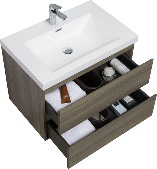 30' Floating Bathroom Vanity with Sink, Modern Wall-Mounted Bathroom Storage Vanity Cabinet with Resin Top Basin and Soft Close Drawers, Ash Grey 24V11-30AG Default -DTYStore