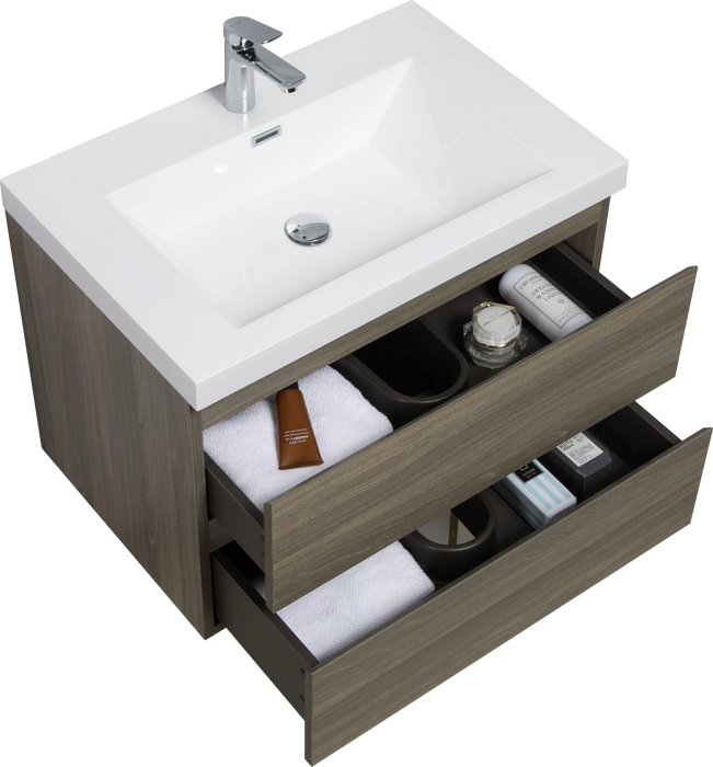 30' Floating Bathroom Vanity with Sink, Modern Wall-Mounted Bathroom Storage Vanity Cabinet with Resin Top Basin and Soft Close Drawers, Ash Grey 24V11-30AG Default -DTYStore