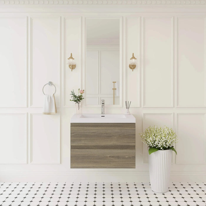 30' Floating Bathroom Vanity with Sink, Modern Wall-Mounted Bathroom Storage Vanity Cabinet with Resin Top Basin and Soft Close Drawers, Ash Grey 24V11-30AG Default -DTYStore