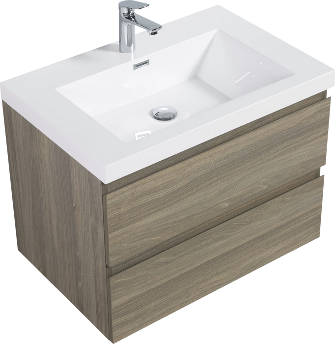 30' Floating Bathroom Vanity with Sink, Modern Wall-Mounted Bathroom Storage Vanity Cabinet with Resin Top Basin and Soft Close Drawers, Ash Grey 24V11-30AG Default -DTYStore