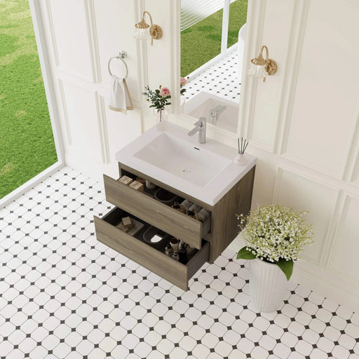 30' Floating Bathroom Vanity with Sink, Modern Wall-Mounted Bathroom Storage Vanity Cabinet with Resin Top Basin and Soft Close Drawers, Ash Grey 24V11-30AG Default -DTYStore