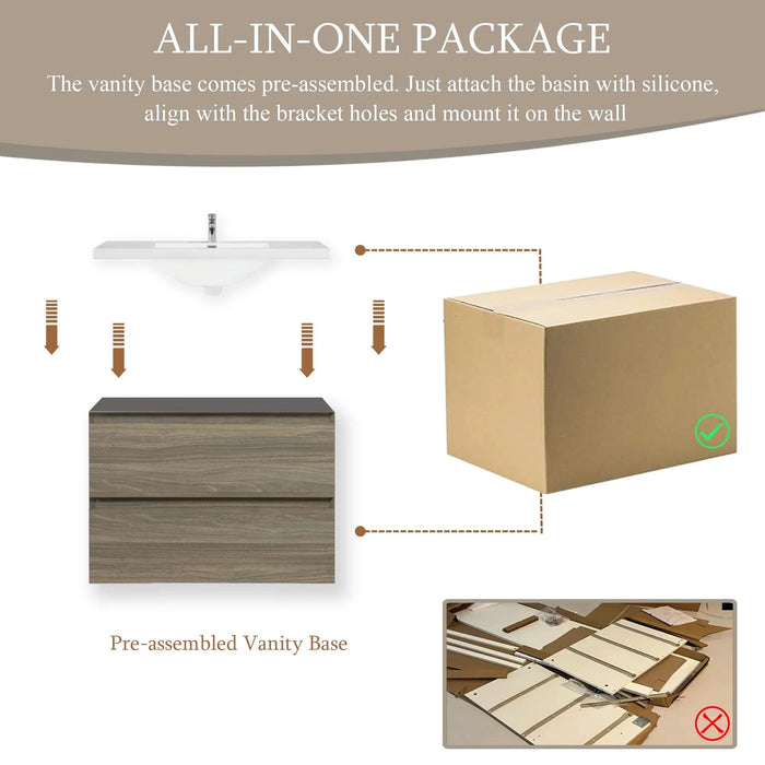 30' Floating Bathroom Vanity with Sink, Modern Wall-Mounted Bathroom Storage Vanity Cabinet with Resin Top Basin and Soft Close Drawers, Ash Grey 24V11-30AG Default -DTYStore