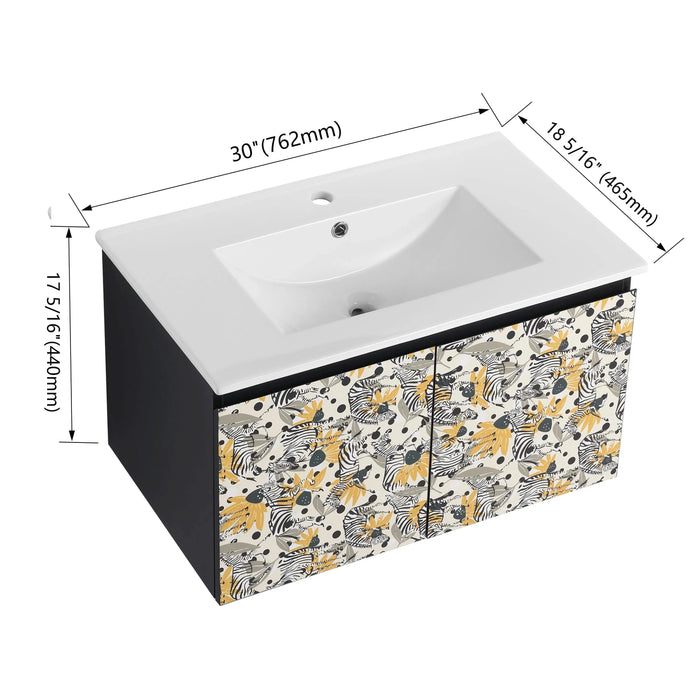 30'' Floating Wall-Mounted Bathroom Vanity With Ceramics Sink & Soft-Close Cabinet Door, KD-Package Default -DTYStore