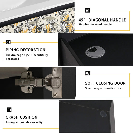 30'' Floating Wall-Mounted Bathroom Vanity With Ceramics Sink & Soft-Close Cabinet Door, KD-Package Default -DTYStore