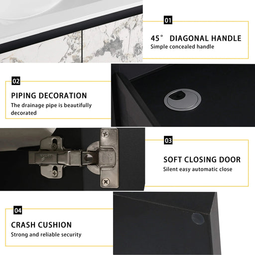 30'' Floating Wall-Mounted Bathroom Vanity With Ceramics Sink & Soft-Close Cabinet Door, KD-Package Default -DTYStore