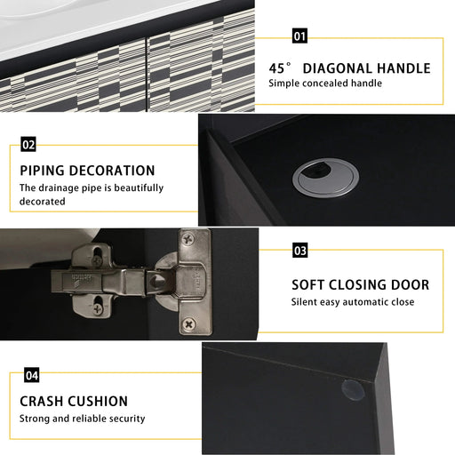 30'' Floating Wall-Mounted Bathroom Vanity With Ceramics Sink & Soft-Close Cabinet Door, KD-Package Default -DTYStore