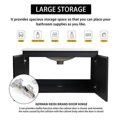30'' Floating Wall-Mounted Bathroom Vanity With Ceramics Sink & Soft-Close Cabinet Door, KD-Package Default -DTYStore