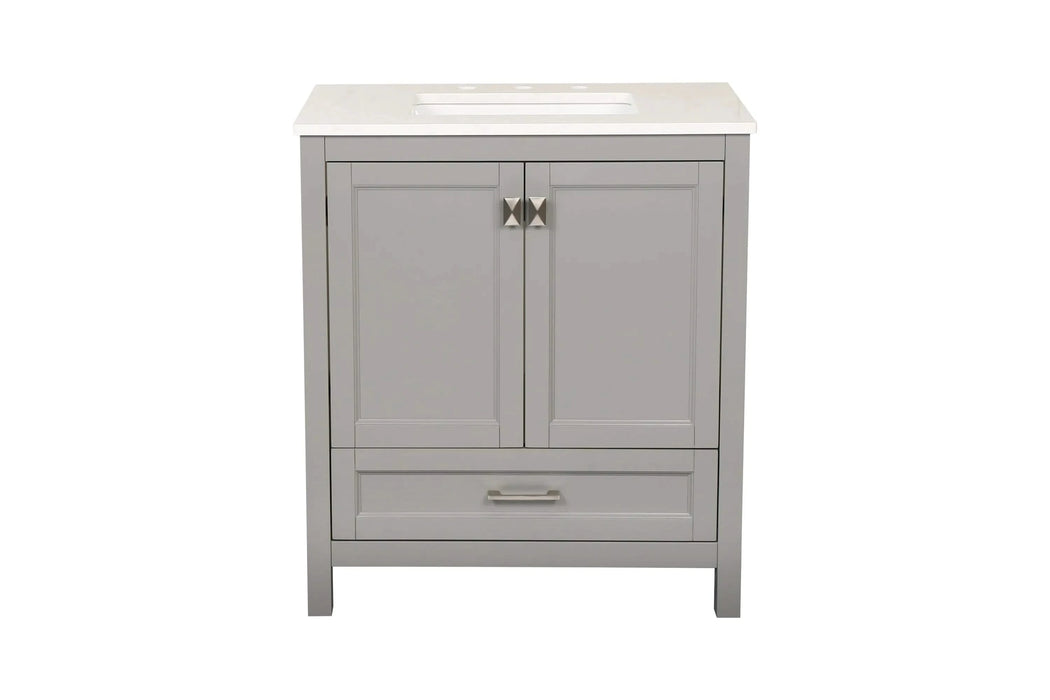 30' Freestanding Bathroom Vanity with Sink, Carrara Engineered Marble Vanity Top with Under-mounted Rectangular Ceramic Sink, Large Storage Soft-Close Door, Solid Wood Frame, Grey 24V03-30GR Default -DTYStore