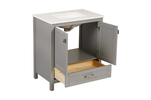 30' Freestanding Bathroom Vanity with Sink, Carrara Engineered Marble Vanity Top with Under-mounted Rectangular Ceramic Sink, Large Storage Soft-Close Door, Solid Wood Frame, Grey 24V03-30GR Default -DTYStore