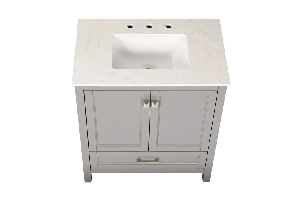 30' Freestanding Bathroom Vanity with Sink, Carrara Engineered Marble Vanity Top with Under-mounted Rectangular Ceramic Sink, Large Storage Soft-Close Door, Solid Wood Frame, Grey 24V03-30GR Default -DTYStore