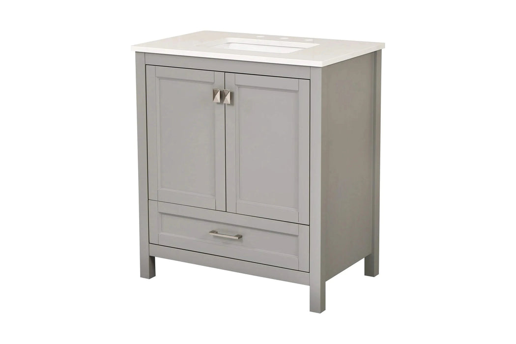 30' Freestanding Bathroom Vanity with Sink, Carrara Engineered Marble Vanity Top with Under-mounted Rectangular Ceramic Sink, Large Storage Soft-Close Door, Solid Wood Frame, Grey 24V03-30GR Default -DTYStore