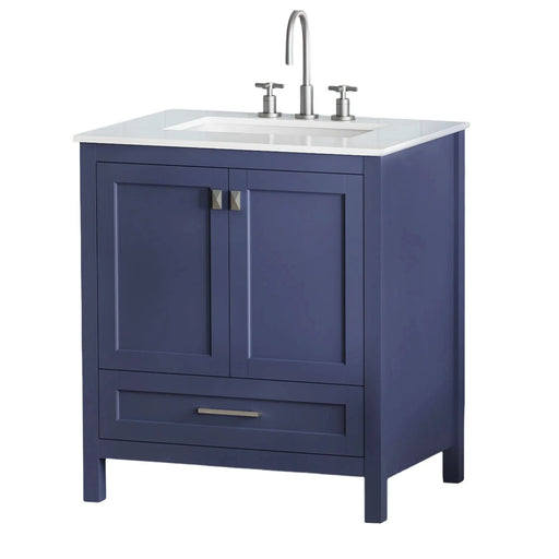 30' Freestanding Bathroom Vanity with Sink, Carrara Engineered Marble Vanity Top with Under-mounted Rectangular Ceramic Sink, Large Storage Soft-Close Door, Solid Wood Frame, Navy Blue 24V03-30NB Default -DTYStore