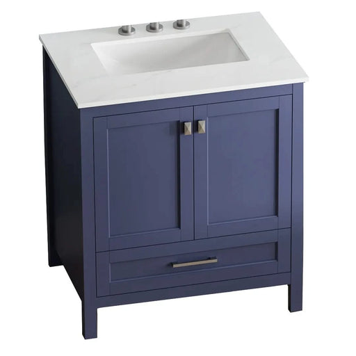 30' Freestanding Bathroom Vanity with Sink, Carrara Engineered Marble Vanity Top with Under-mounted Rectangular Ceramic Sink, Large Storage Soft-Close Door, Solid Wood Frame, Navy Blue 24V03-30NB Default -DTYStore