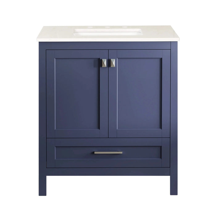 30' Freestanding Bathroom Vanity with Sink, Carrara Engineered Marble Vanity Top with Under-mounted Rectangular Ceramic Sink, Large Storage Soft-Close Door, Solid Wood Frame, Navy Blue 24V03-30NB Default -DTYStore