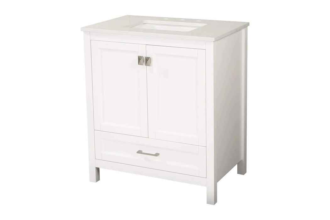 30' Freestanding Bathroom Vanity with Sink, Carrara Engineered Marble Vanity Top with Under-mounted Rectangular Ceramic Sink, Large Storage Soft-Close Door, Solid Wood Frame, White 24V03-30WH Default -DTYStore
